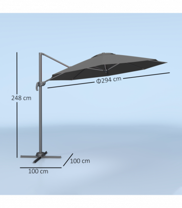 Outsunny 3 x 3(m) Cantilever Parasol Garden Umbrella with Cross Base Black