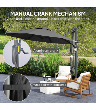 Outsunny 3 x 3(m) Cantilever Parasol Garden Umbrella with Cross Base Black