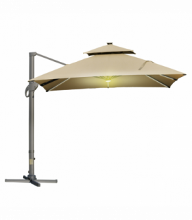 Outsunny 3 x 3(m) Cantilever Umbrella Power Bank Solar Cold Light Khaki