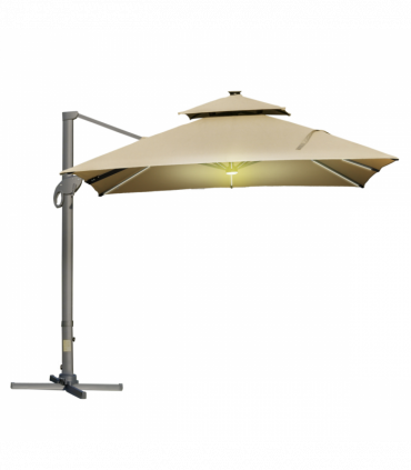 Outsunny 3 x 3(m) Cantilever Umbrella Power Bank Solar Cold Light Khaki