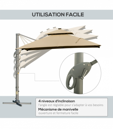 Outsunny 3 x 3(m) Cantilever Umbrella Power Bank Solar Cold Light Khaki