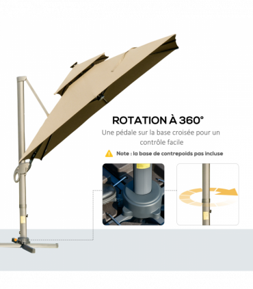 Outsunny 3 x 3(m) Cantilever Umbrella Power Bank Solar Cold Light Khaki
