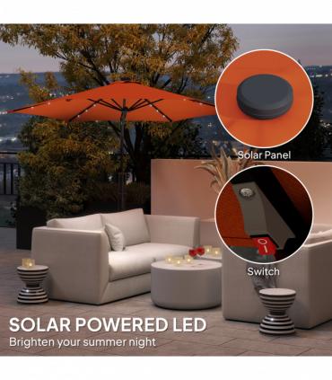 Outsunny 3(m) Cantilever Garden Parasol Umbrella W/ Solar LED Orange