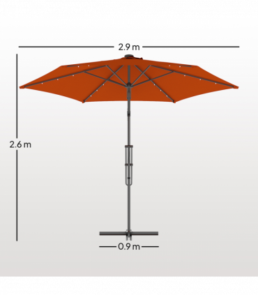 Outsunny 3(m) Cantilever Garden Parasol Umbrella W/ Solar LED Orange
