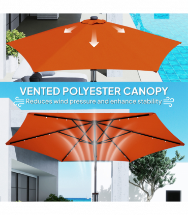 Outsunny 3(m) Cantilever Garden Parasol Umbrella W/ Solar LED Orange