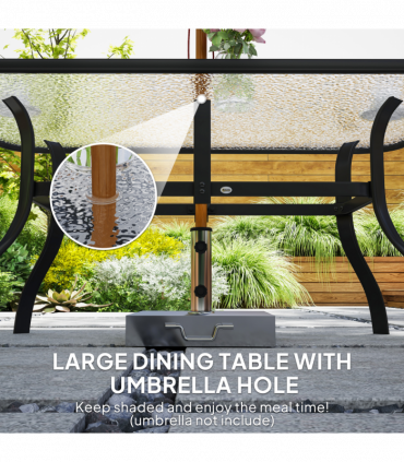 Outsunny 7 PCs Garden Dining Set w/ Umbrella Hole & Cushion, Black