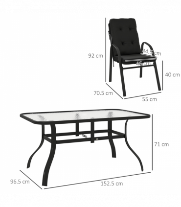 Outsunny 7 PCs Garden Dining Set w/ Umbrella Hole & Cushion, Black