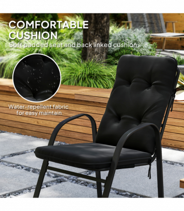 Outsunny 7 PCs Garden Dining Set w/ Umbrella Hole & Cushion, Black