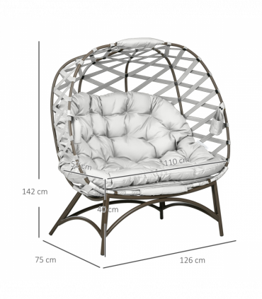 Outsunny 2 Seater Egg Chair Outdoor with Cushion, Cup Pockets - Light Grey