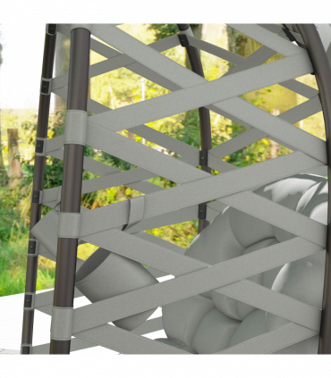 Outsunny 2 Seater Egg Chair Outdoor with Cushion, Cup Pockets - Light Grey