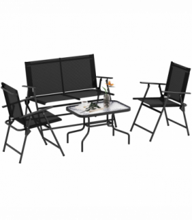 Outsunny Patio Furniture Set, Garden Set w/ Table, Foldable Chairs, a Loveseat