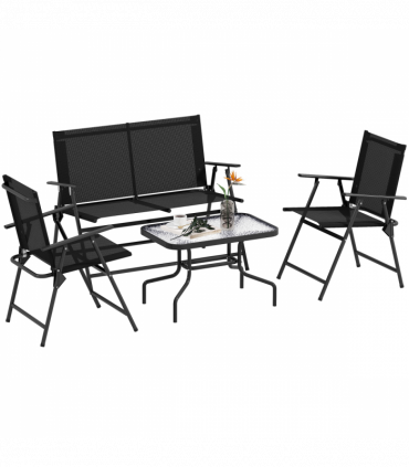 Outsunny Patio Furniture Set, Garden Set w/ Table, Foldable Chairs, a Loveseat
