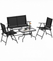 Outsunny Patio Furniture Set, Garden Set w/ Table, Foldable Chairs, a Loveseat