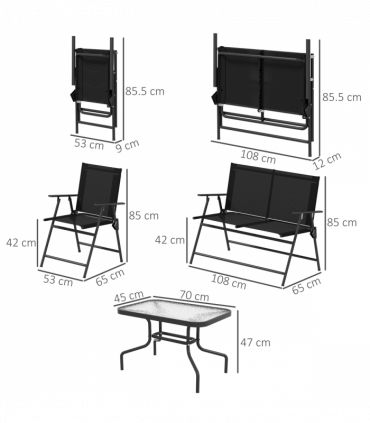 Outsunny Patio Furniture Set, Garden Set w/ Table, Foldable Chairs, a Loveseat