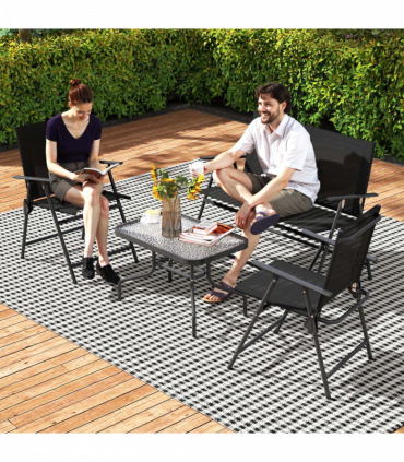 Outsunny Patio Furniture Set, Garden Set w/ Table, Foldable Chairs, a Loveseat