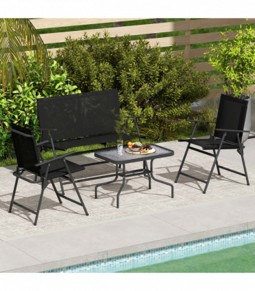 Outsunny Patio Furniture Set, Garden Set w/ Table, Foldable Chairs, a Loveseat