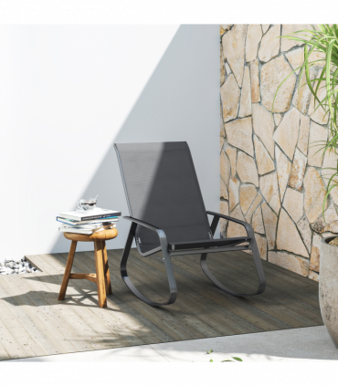 Outsunny Garden Rocking Chair with Armrests, High Back, Grey