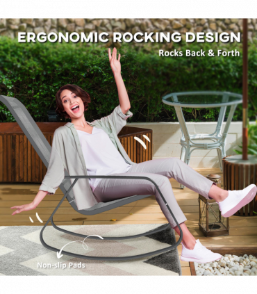 Outsunny Garden Rocking Chair with Armrests, High Back, Grey