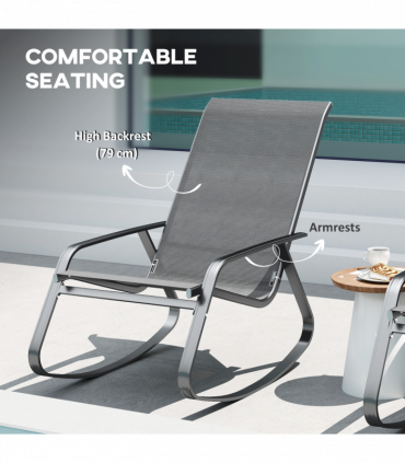 Outsunny Garden Rocking Chair with Armrests, High Back, Grey