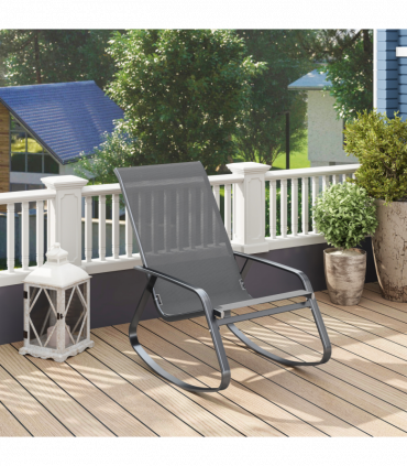 Outsunny Garden Rocking Chair with Armrests, High Back, Grey