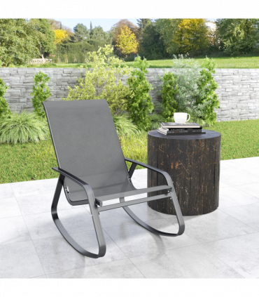 Outsunny Garden Rocking Chair with Armrests, High Back, Grey