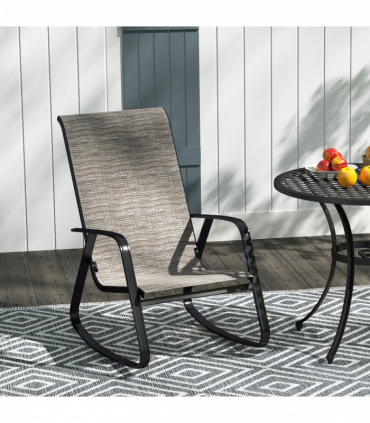 Outsunny Garden Rocking Chair with Armrests, High Back, Light Brown