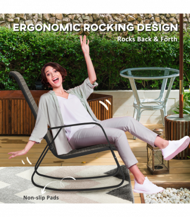 Outsunny Garden Rocking Chair with Armrests, High Back, Light Brown