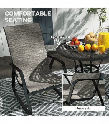 Outsunny Garden Rocking Chair with Armrests, High Back, Light Brown