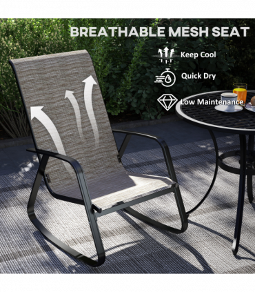 Outsunny Garden Rocking Chair with Armrests, High Back, Light Brown