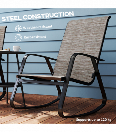 Outsunny Garden Rocking Chair with Armrests, High Back, Light Brown