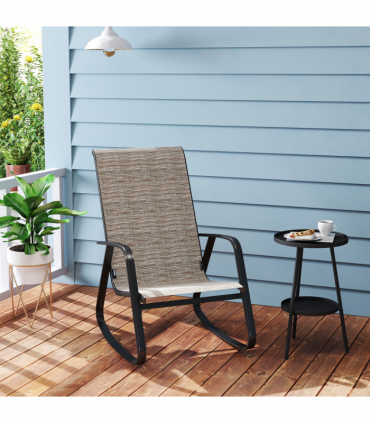 Outsunny Garden Rocking Chair with Armrests, High Back, Light Brown