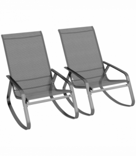 Outsunny 2PCS Garden Rocking Chairs with Armrests, High Back, Grey