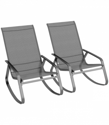Outsunny 2PCS Garden Rocking Chairs with Armrests, High Back, Grey