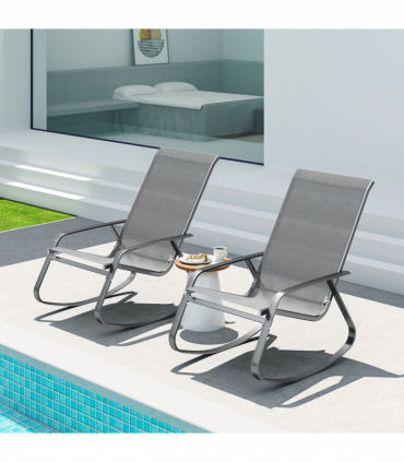 Outsunny 2PCS Garden Rocking Chairs with Armrests, High Back, Grey