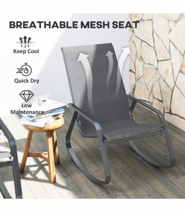 Outsunny 2PCS Garden Rocking Chairs with Armrests, High Back, Grey