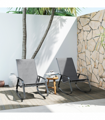 Outsunny 2PCS Garden Rocking Chairs with Armrests, High Back, Grey