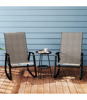 Outsunny 2PCS Garden Rocking Chairs with Armrests, High Back, Light Brown