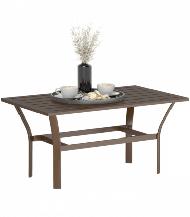 Outsunny Metal Garden Coffee Table with Slatted Tabletop, Brown