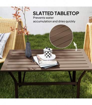 Outsunny Metal Garden Coffee Table with Slatted Tabletop, Brown