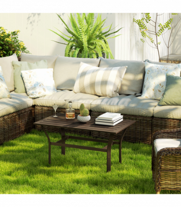 Outsunny Metal Garden Coffee Table with Slatted Tabletop, Brown