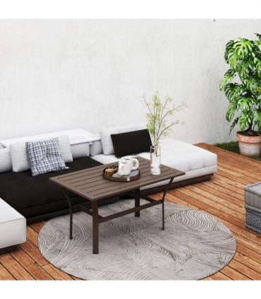 Outsunny Metal Garden Coffee Table with Slatted Tabletop, Brown