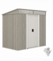 Outsunny 6.5x4FT Garden Shed Lockable Metal Tool Shed Light Grey Wood Effect