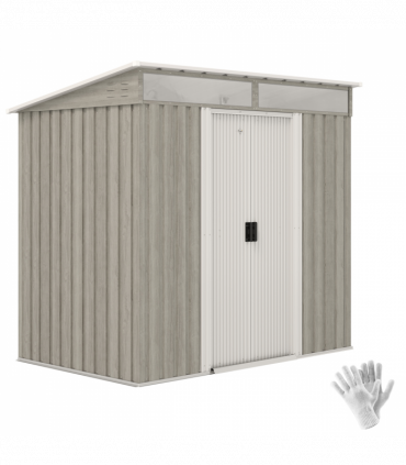 Outsunny 6.5x4FT Garden Shed Lockable Metal Tool Shed Light Grey Wood Effect