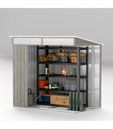 Outsunny 6.5x4FT Garden Shed Lockable Metal Tool Shed Light Grey Wood Effect