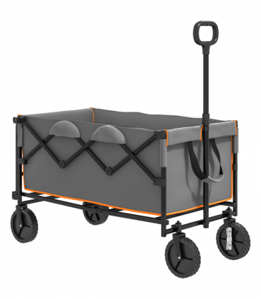 Outsunny 160L Folding Trolley Cart w/ Adjustable Handle, Grey and Orange