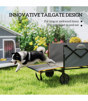 Outsunny 160L Folding Trolley Cart w/ Adjustable Handle, Grey and Orange