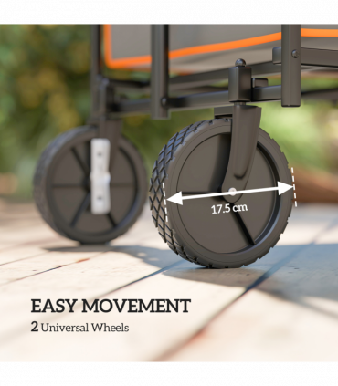 Outsunny 160L Folding Trolley Cart w/ Adjustable Handle, Grey and Orange