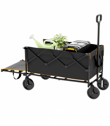 Outsunny 160L Folding Trolley Cart w/ Adjustable Handle, Black and Orange