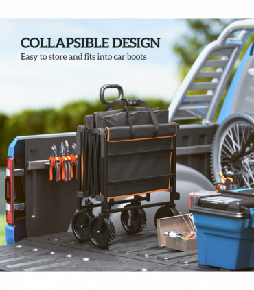 Outsunny 160L Folding Trolley Cart w/ Adjustable Handle, Black and Orange