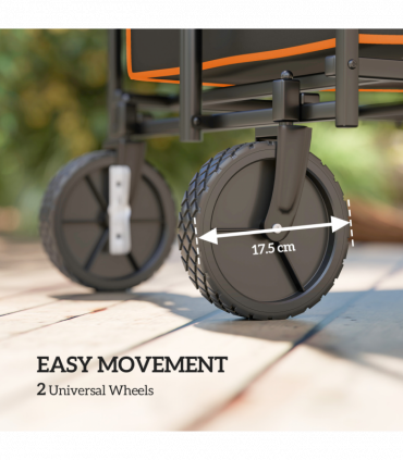 Outsunny 160L Folding Trolley Cart w/ Adjustable Handle, Black and Orange